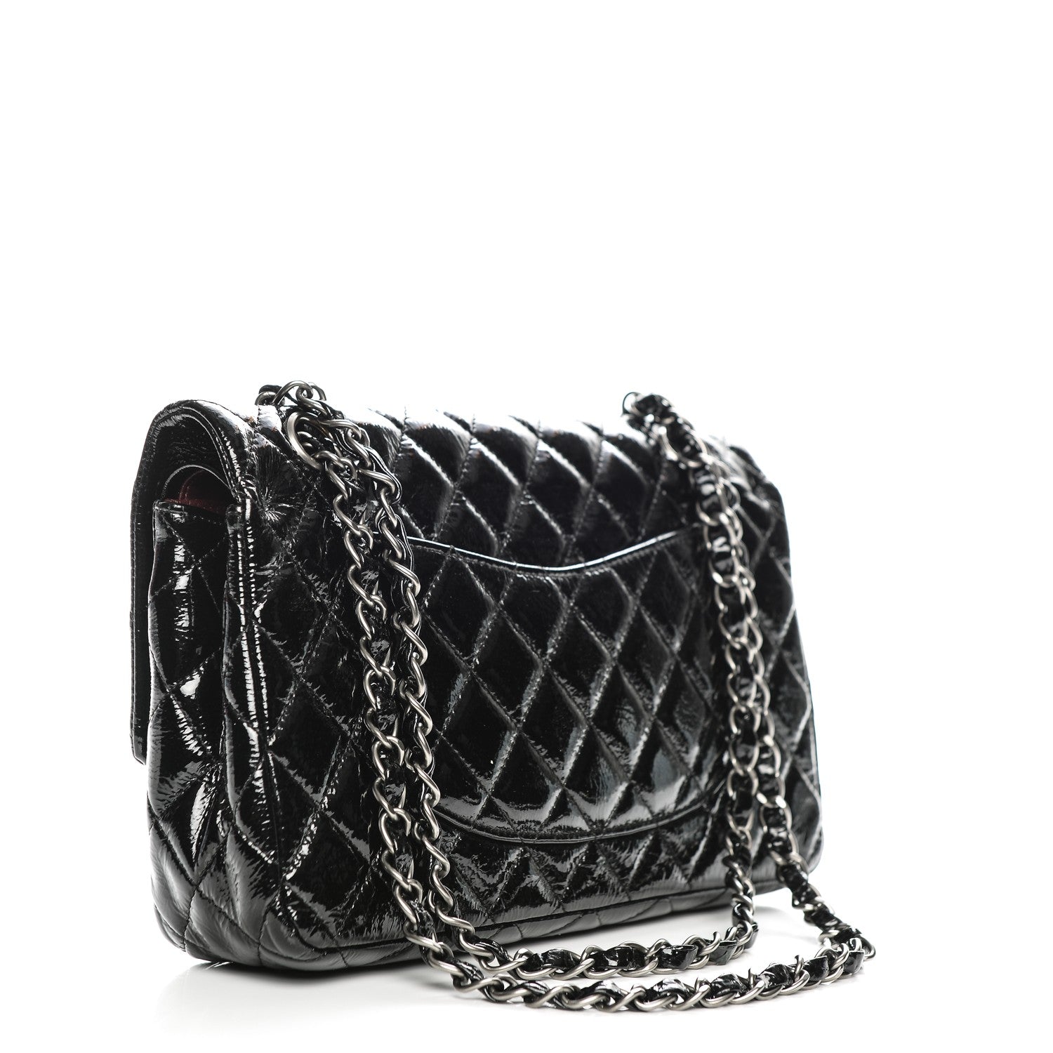 Chanel Distressed Patent Quilted Medium Double Flap Black 3 of 7