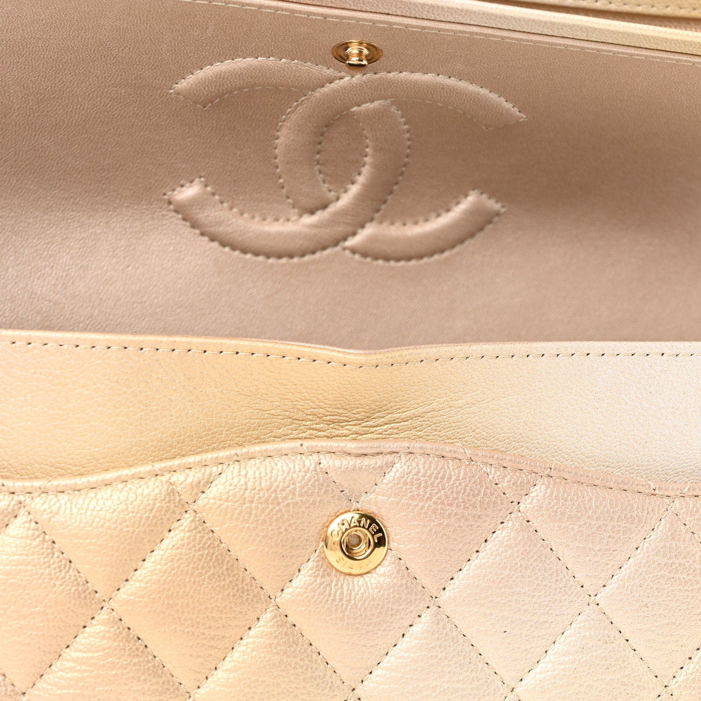 Metallic Goatskin Quilted Ombre Medium Double Flap Gold