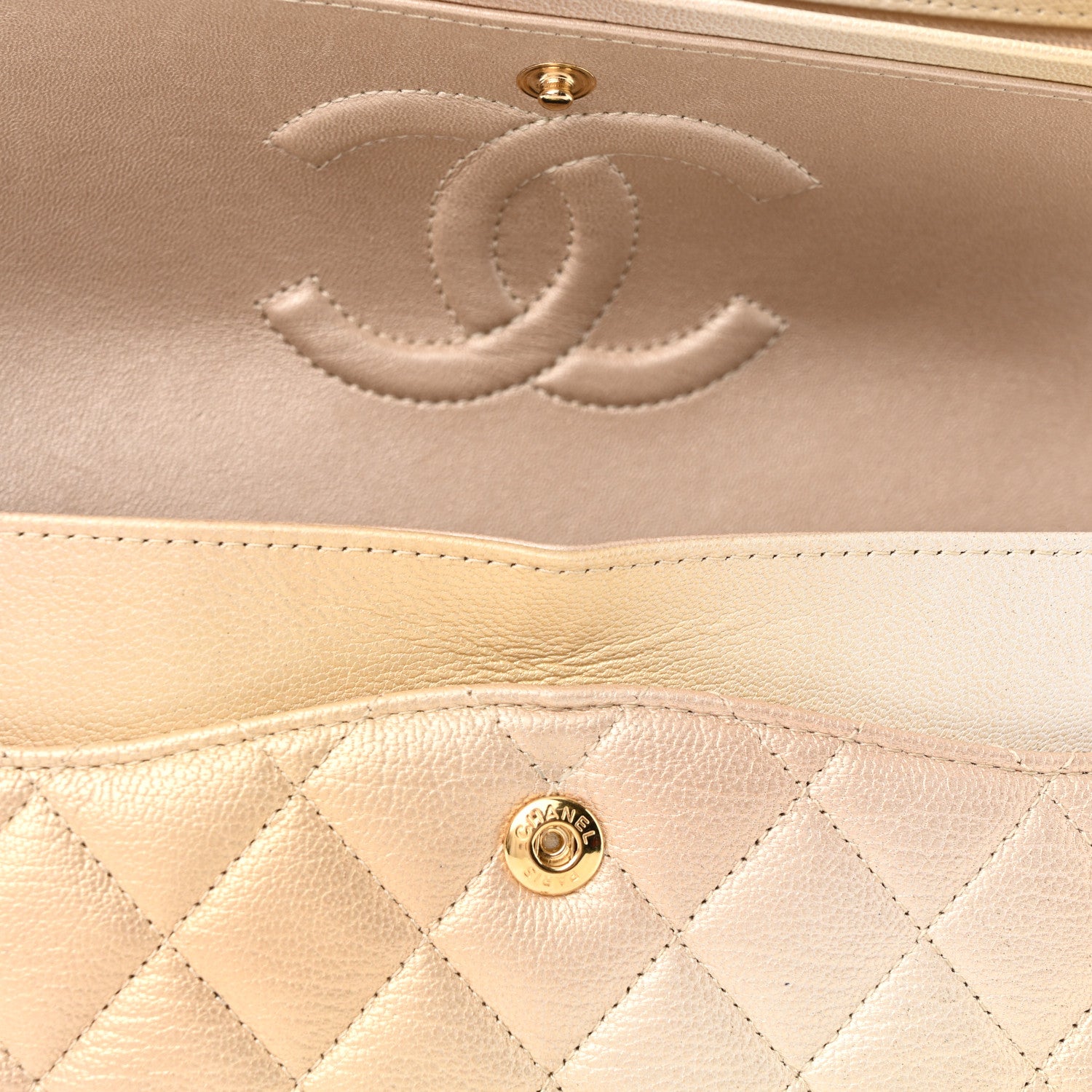 Chanel Metallic Goatskin Quilted Ombre Medium Double Flap Gold 8 of 11