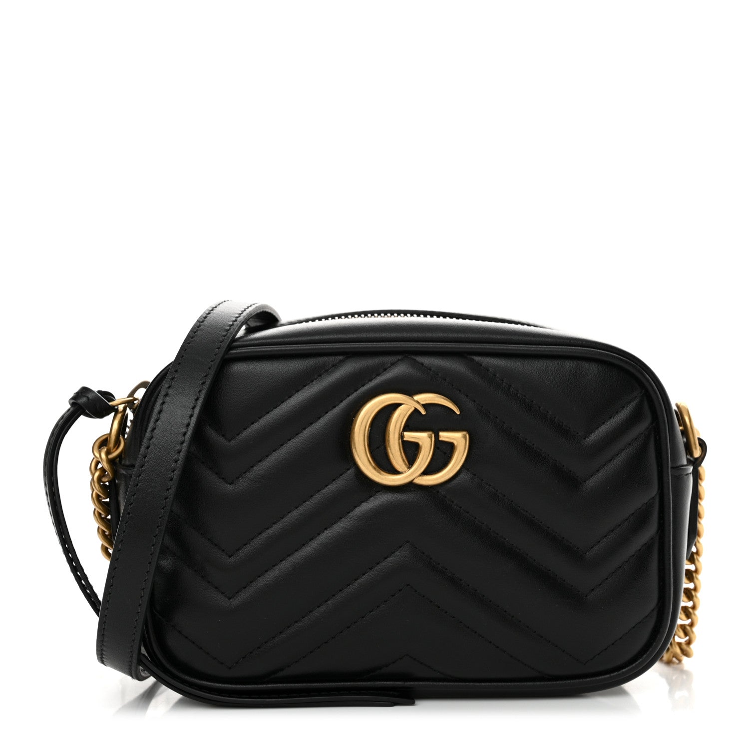 Gucci Calfskin Matelasse Mini GG Marmont Chain Shoulder Bag Black 1 of 11