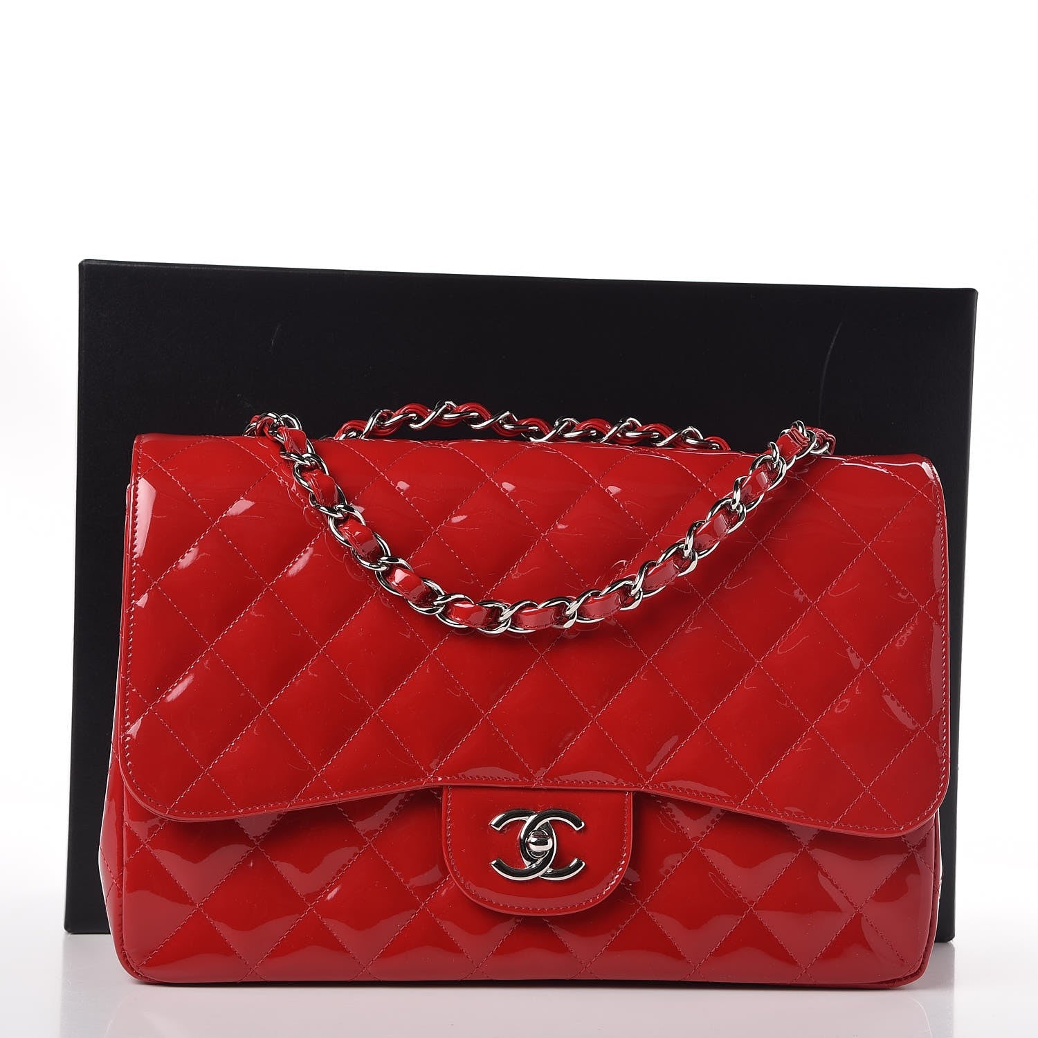 Chanel Patent Quilted Jumbo Single Flap Dark Red 9 of 9