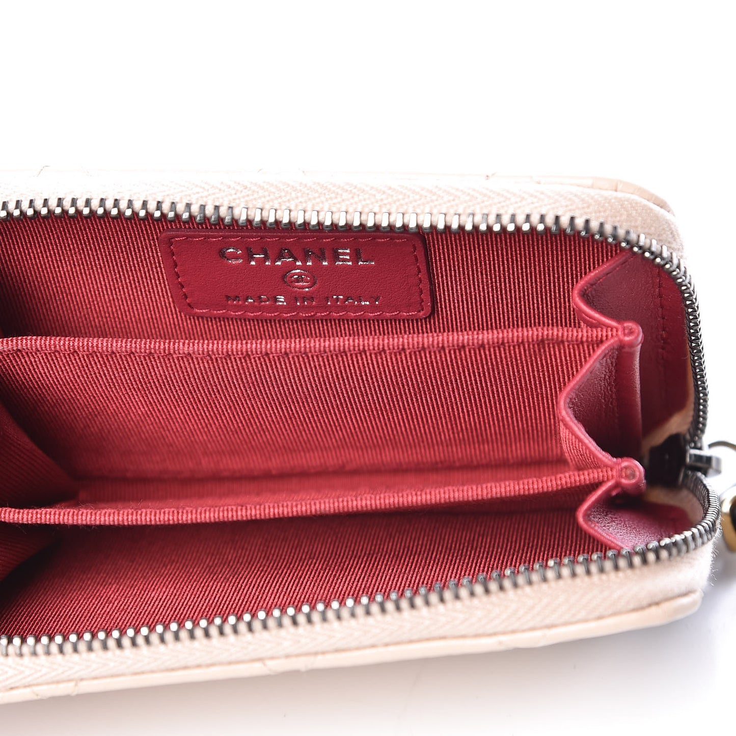 Aged Calfskin Quilted Gabrielle Zip Around Coin Purse Wallet Beige Black