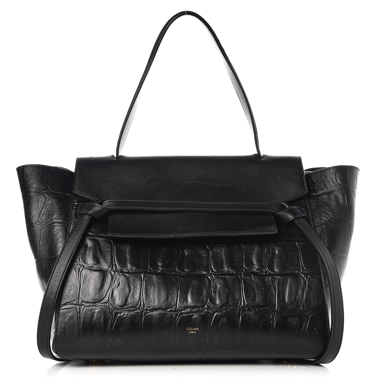 Celine Calfskin Crocodile Embossed Small Belt Bag Black 1 of 7