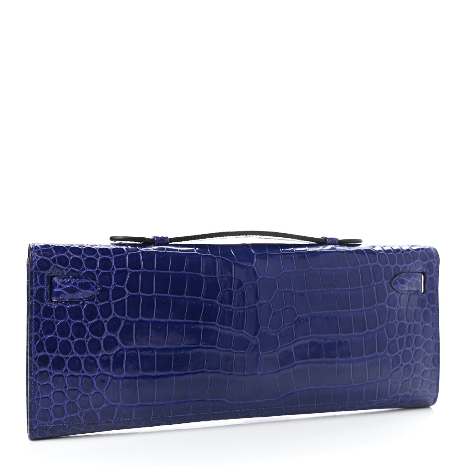 Hermes Shiny Porosus Crocodile Kelly Cut Pochette Bleu Electrique 3 of 7