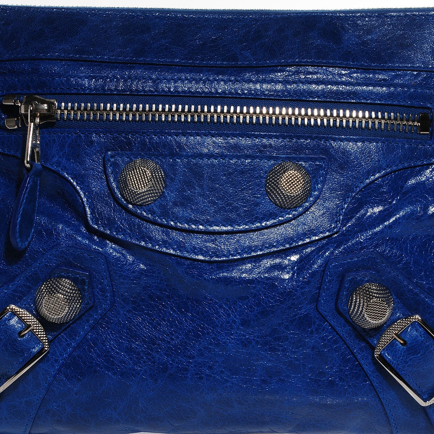 Agneau Giant 21 Silver Hardware Flat Handle Clutch Electric Bleu