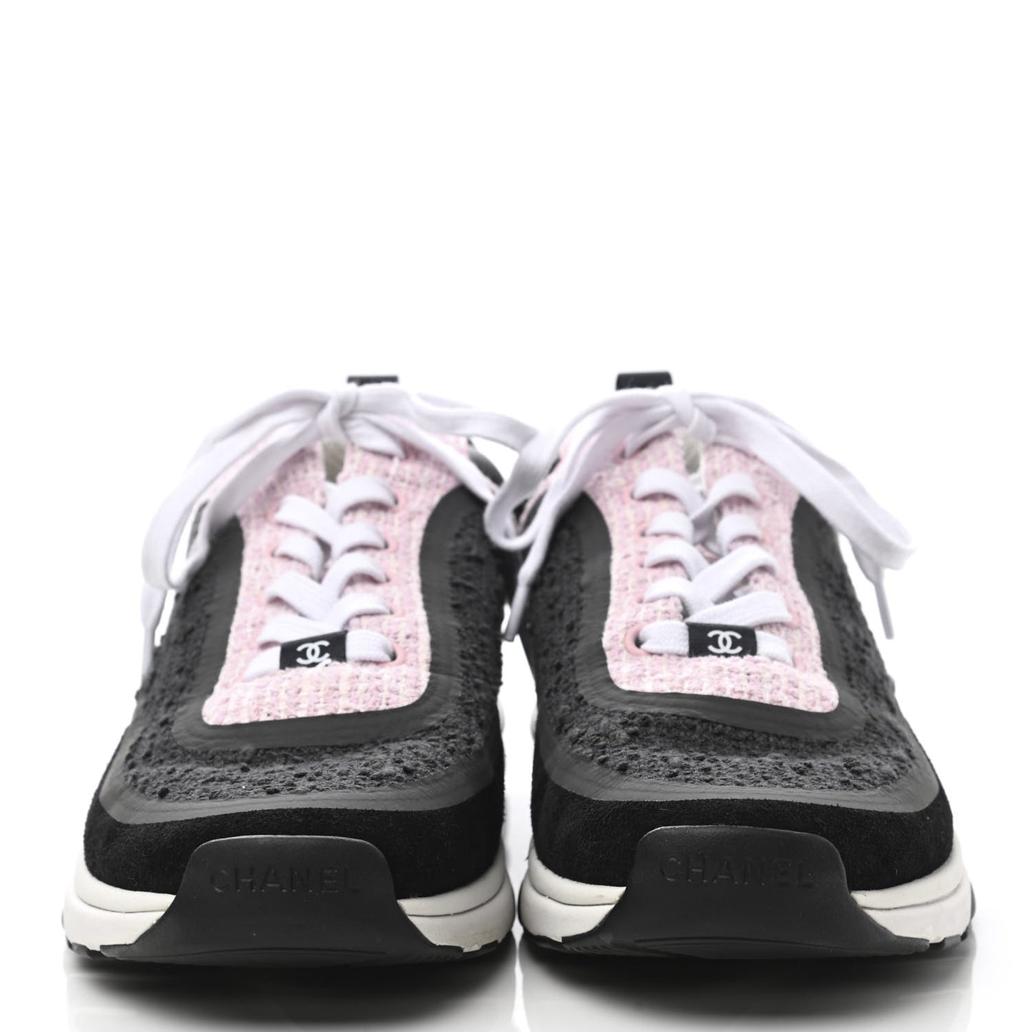 Tweed Suede Calfskin CC Sneakers 41 Gray Pink