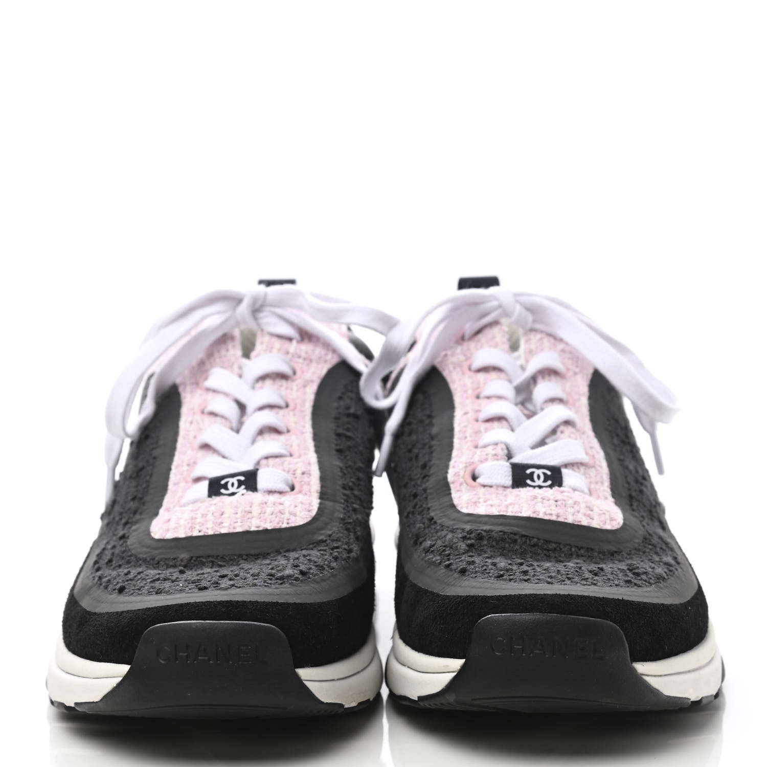 Chanel Tweed Suede Calfskin CC Sneakers 41 Gray Pink 2 of 8