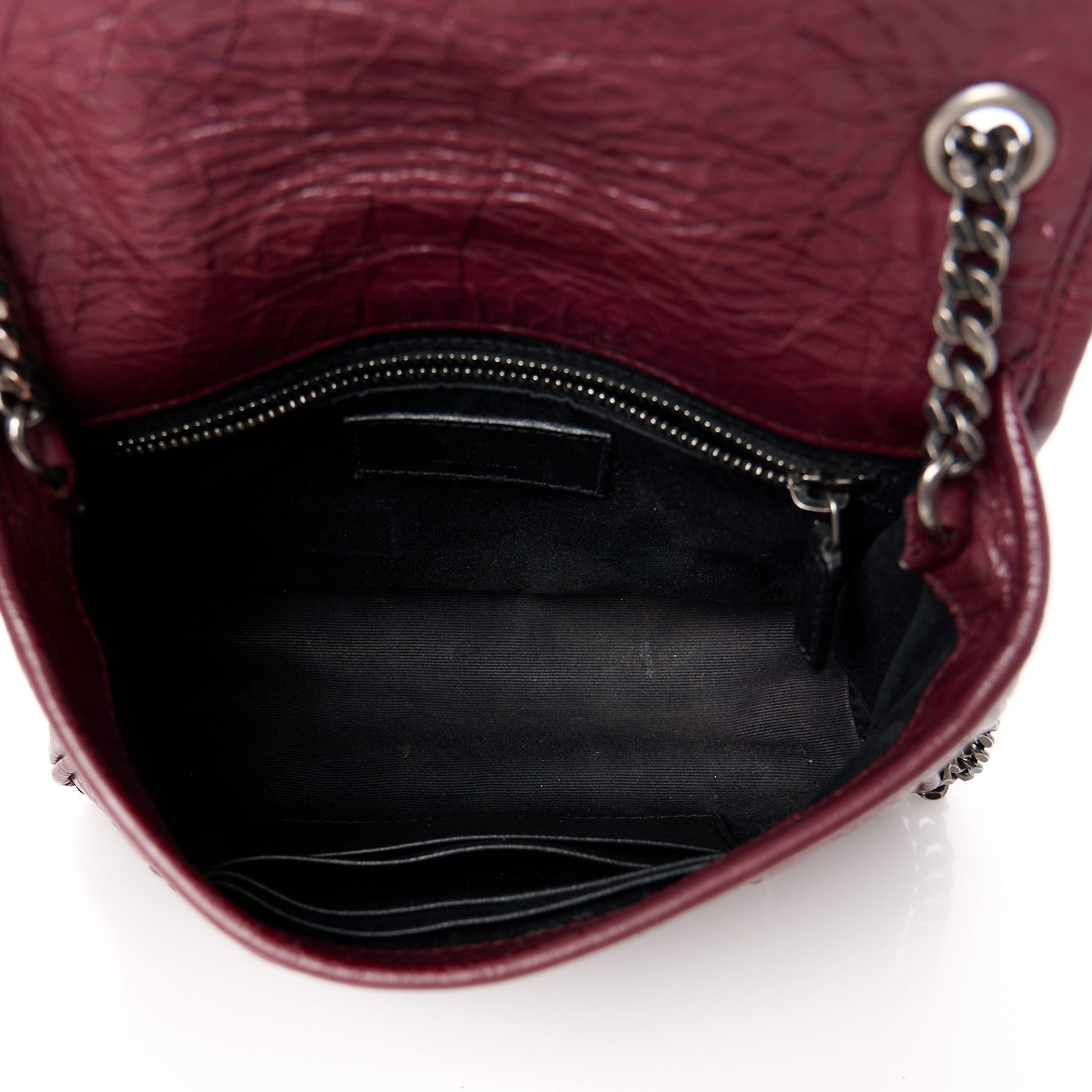 Crinkled Calfskin Matelasse Monogram Niki Chain Wallet Dark Legion Red