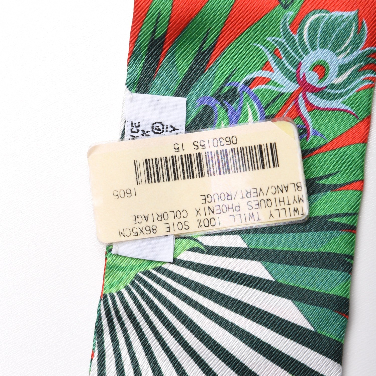 Hermes Silk Mythiques Phoenix Coloriages Twilly Blanc Vert Rouge 4 of 5