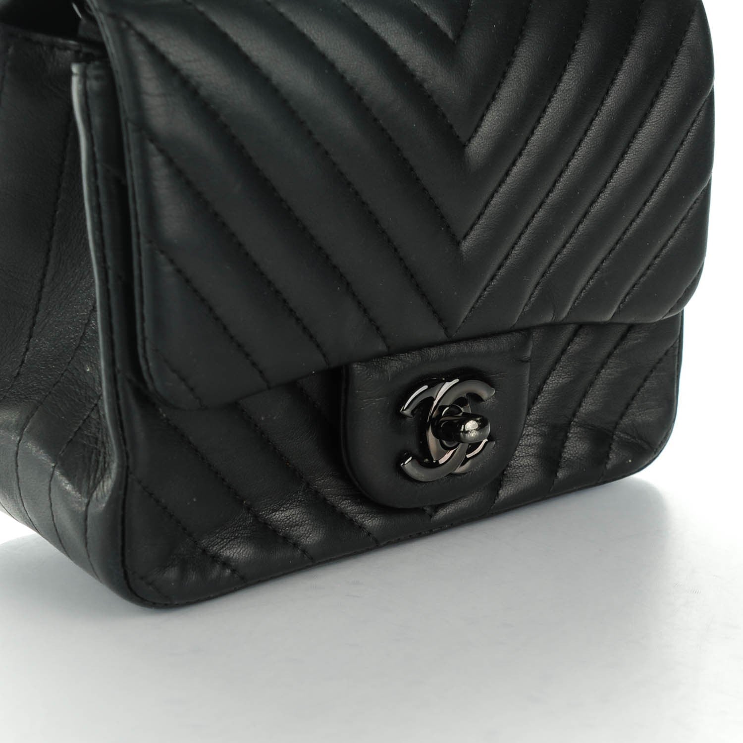 Chanel Lambskin Chevron Quilted Mini Square Flap So Black 9 of 9