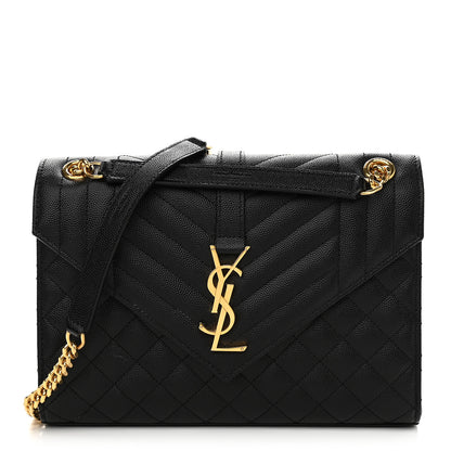 Saint Laurent Grain De Poudre Textured Mixed Matelasse Triquilt Medium Monogram Satchel Black 1 of 9
