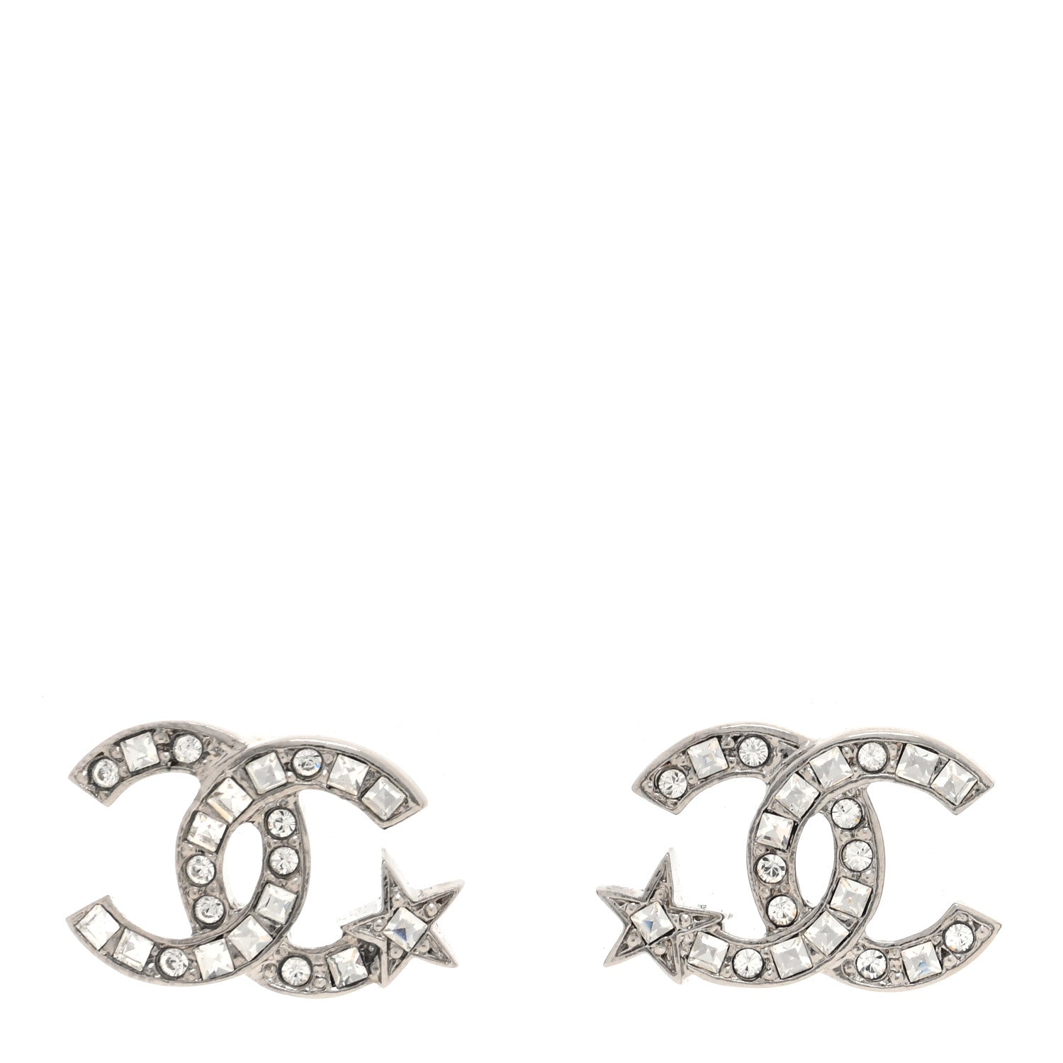 Chanel Crystal CC Starfall Earrings Silver 1 of 5