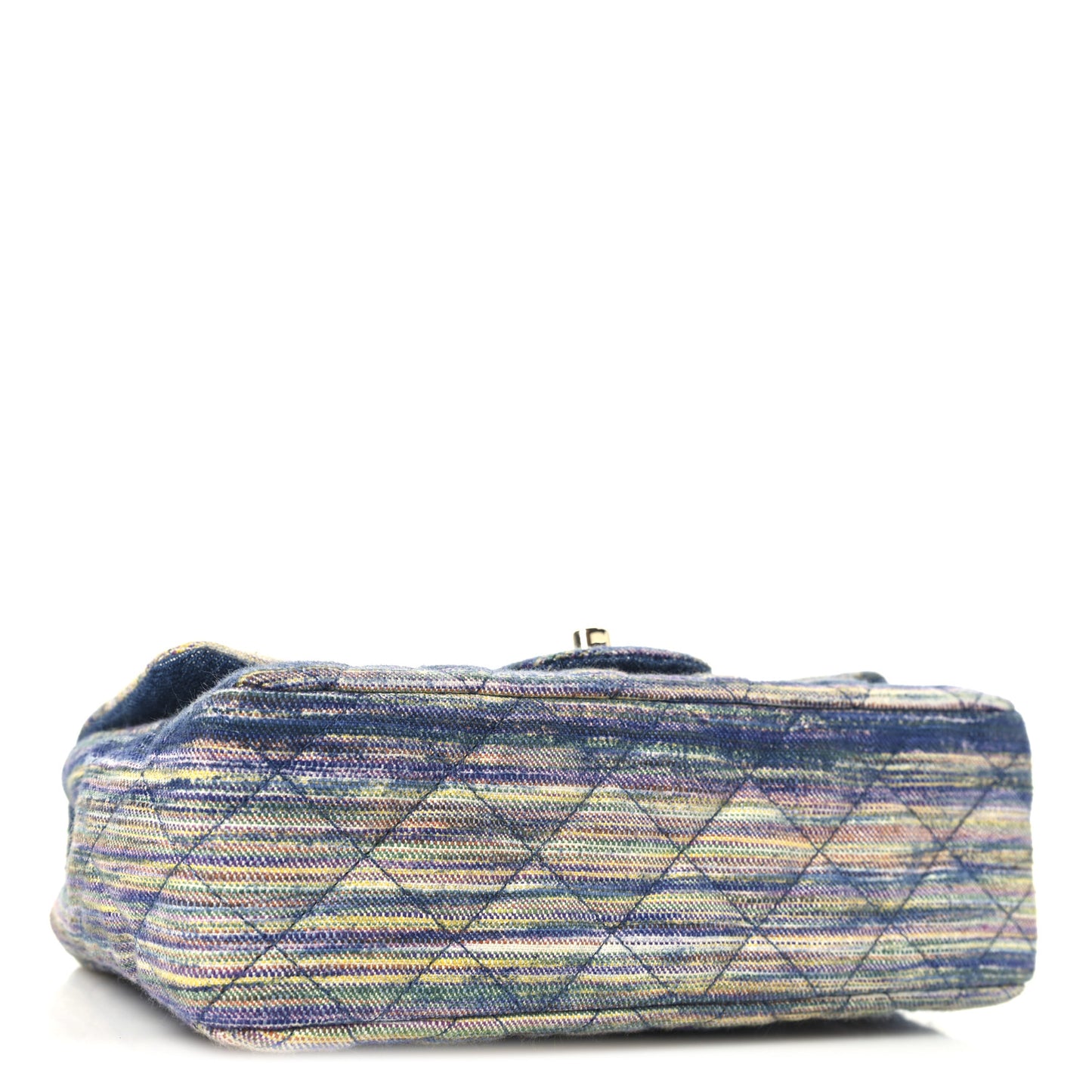 Striated Denim Quilted Classics in Fabrics Mini Rectangular Flap Navy Yellow Purple Green Multicolor