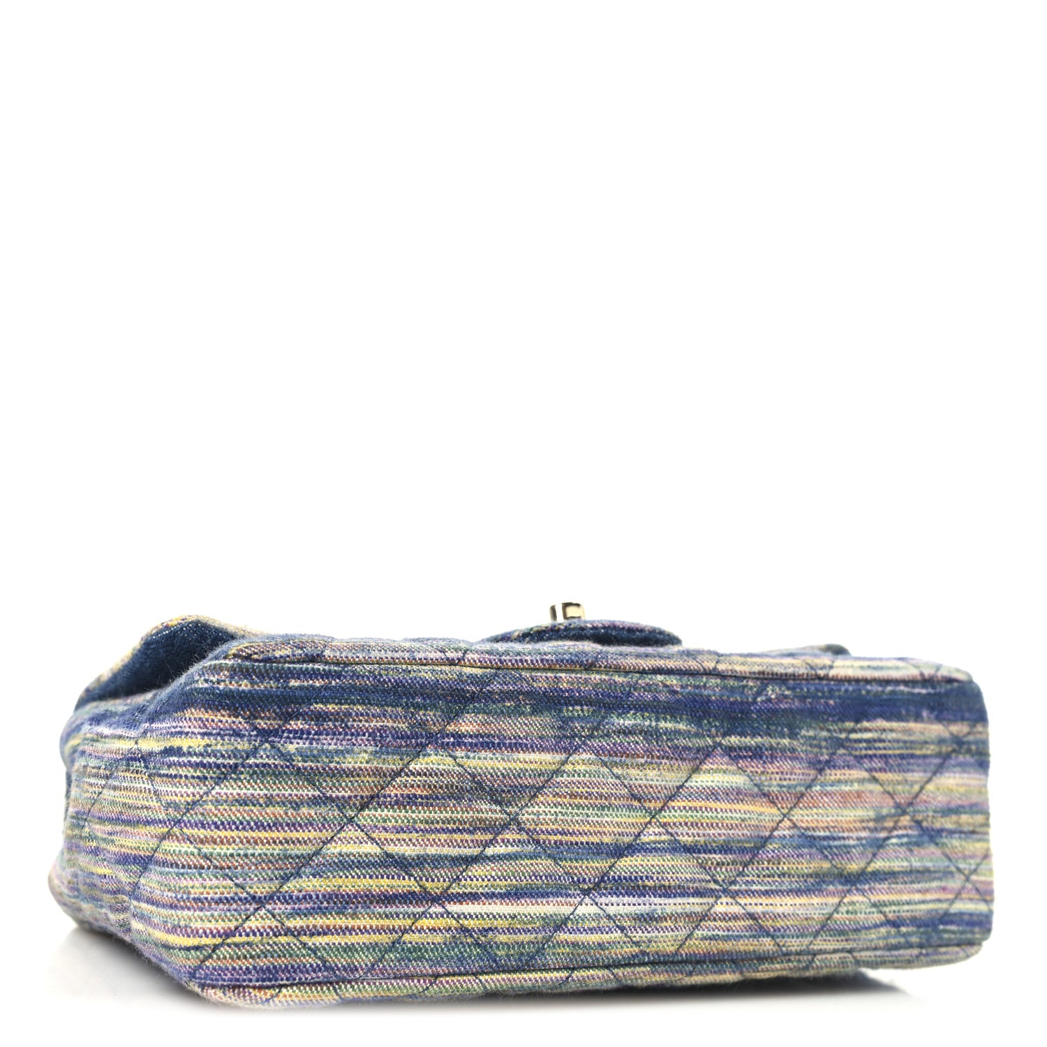 Chanel Striated Denim Quilted Classics in Fabrics Mini Rectangular Flap Navy Yellow Purple Green Multicolor 4 of 10