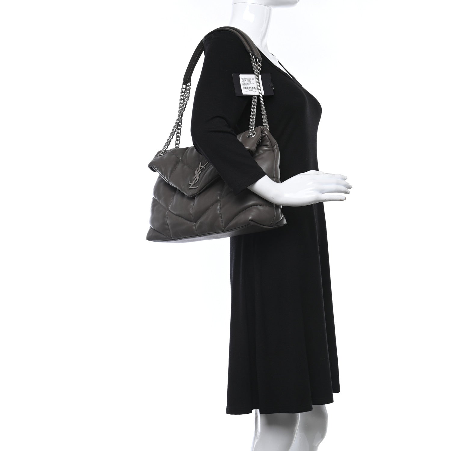 Saint Laurent Calfskin Quilted Medium Loulou Puffer Monogram Chain Satchel Concrete 2 of 9