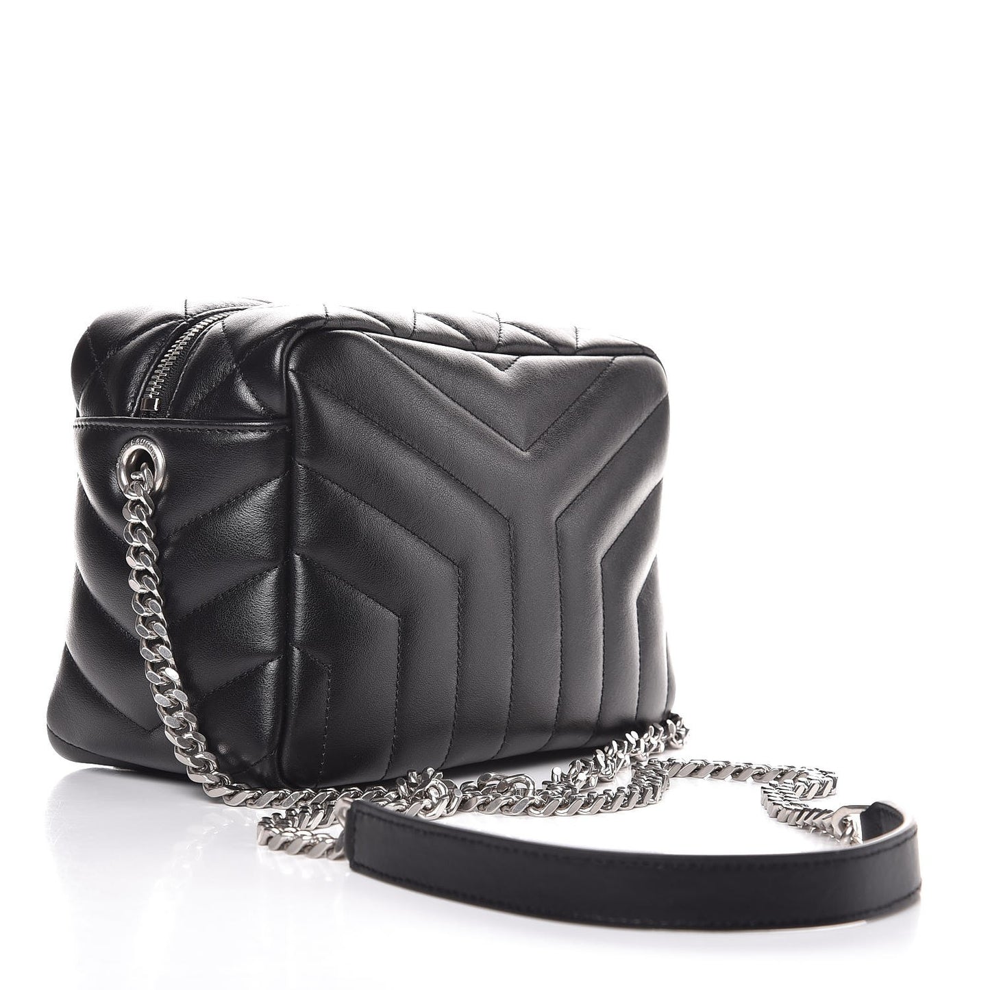 Calfskin Y Quilted Monogram Small Loulou Bowling Bag Black