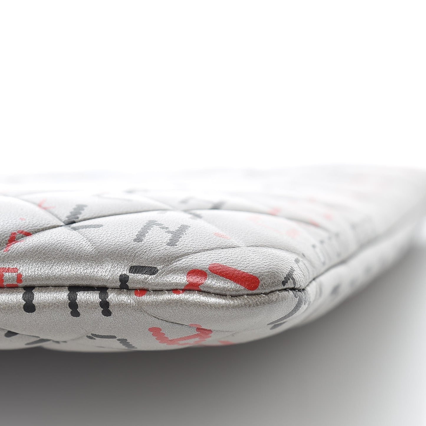 Metallic Lambskin Quilted Large Data Center Cosmetic Case Silver