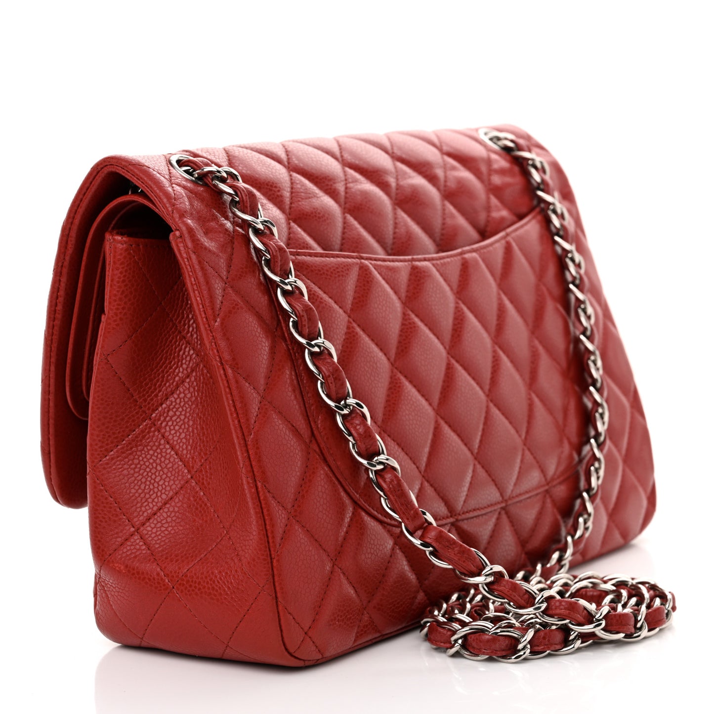 Caviar Quilted Jumbo Double Flap Red