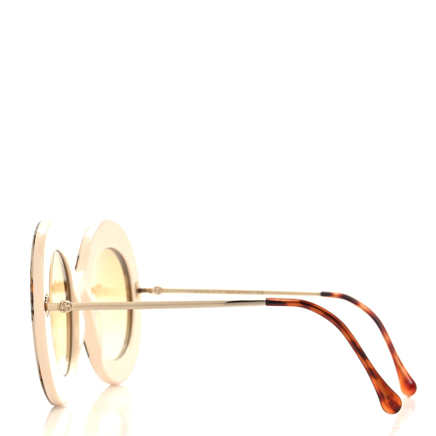 Metal Acetate Horsebit Print Round Frame Sunglasses GG0894S White Brown