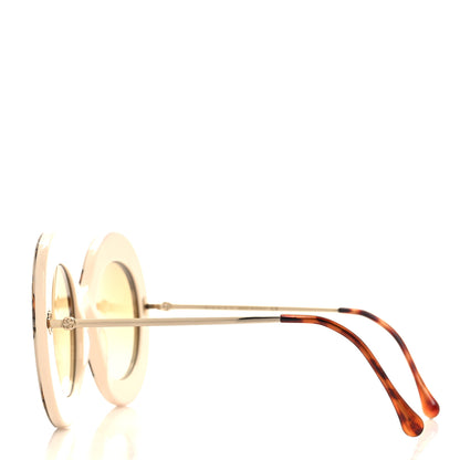 Gucci Metal Acetate Horsebit Print Round Frame Sunglasses GG0894S White Brown 3 of 9