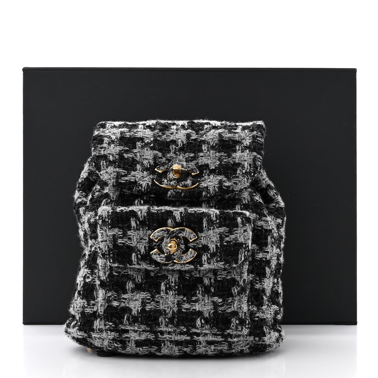 Chanel Wool Tweed Elegant Backpack Black Grey 13 of 13