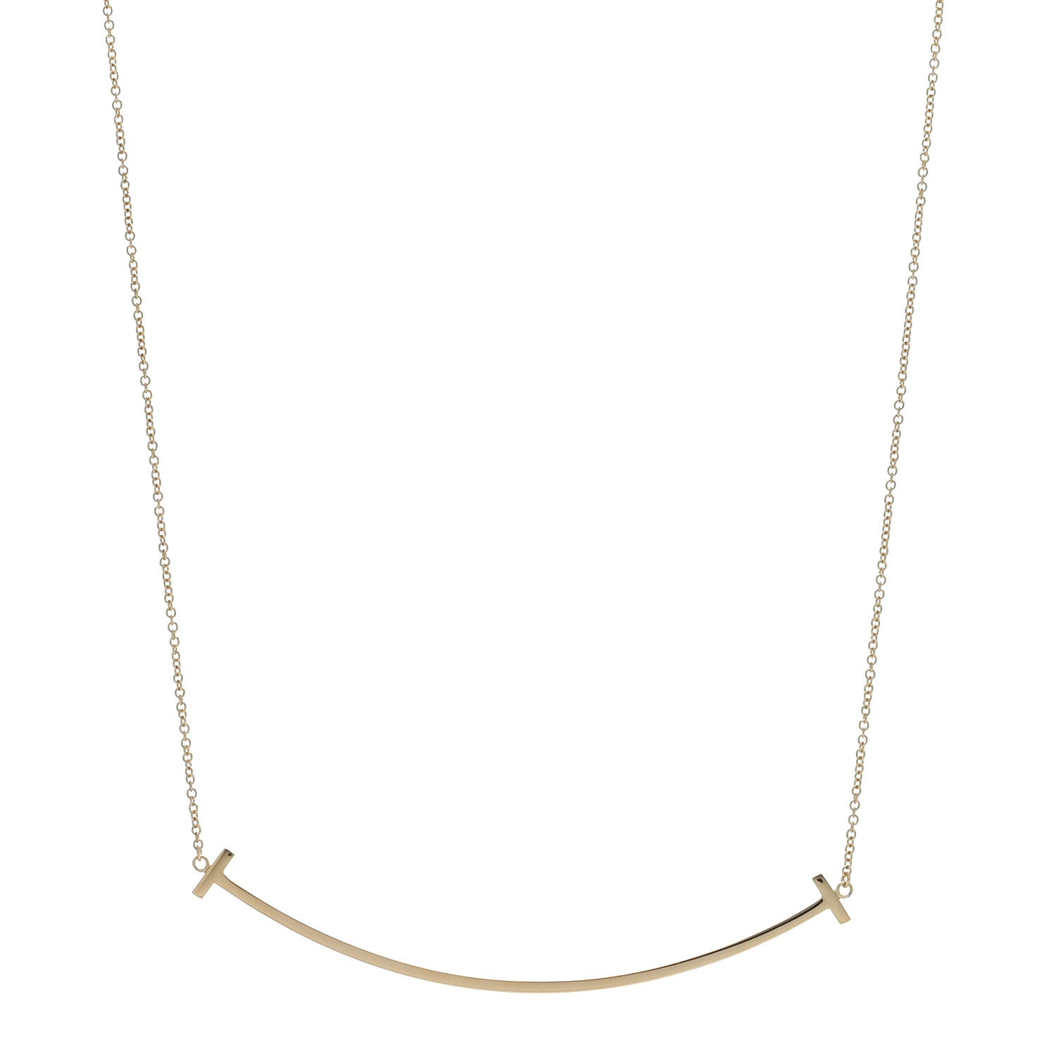Tiffany 18K Yellow Gold Large T Smile Pendant Necklace 1 of 5