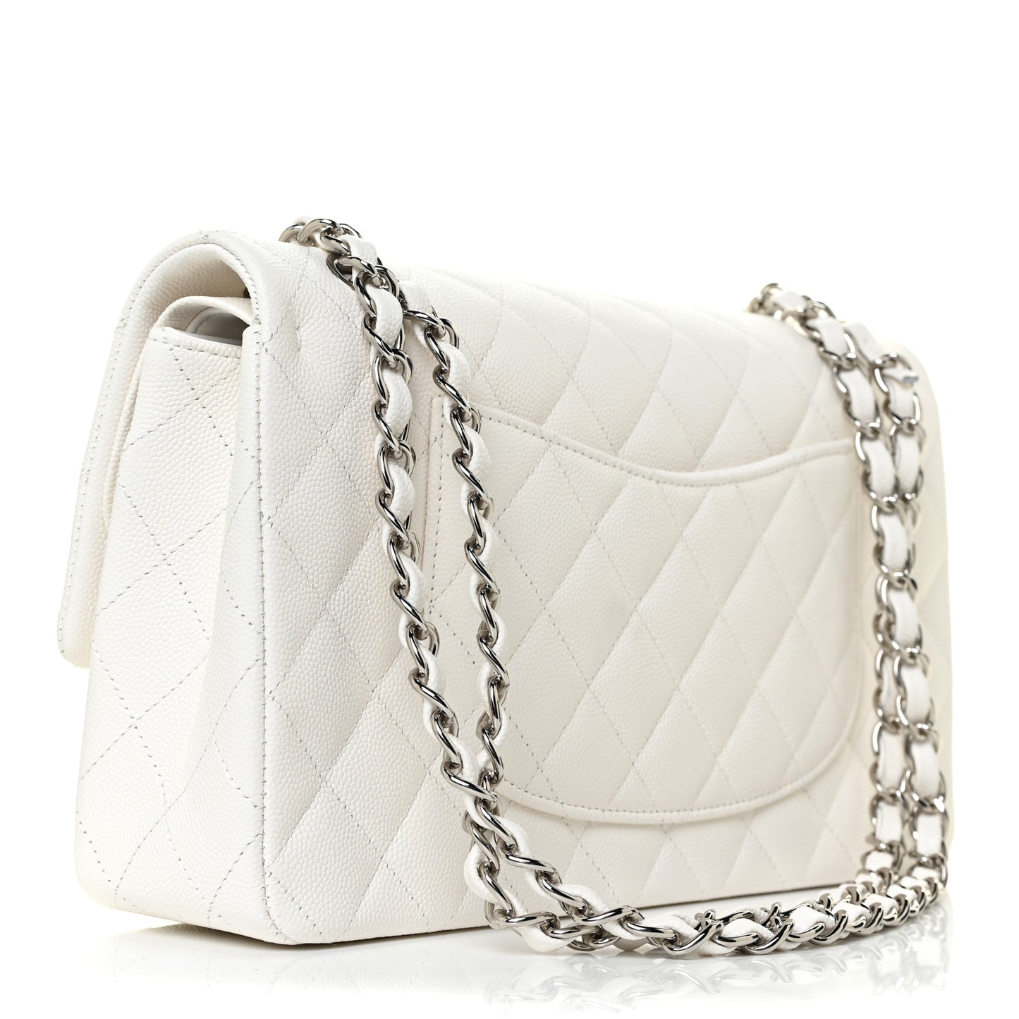 Caviar Quilted Medium Double Flap White