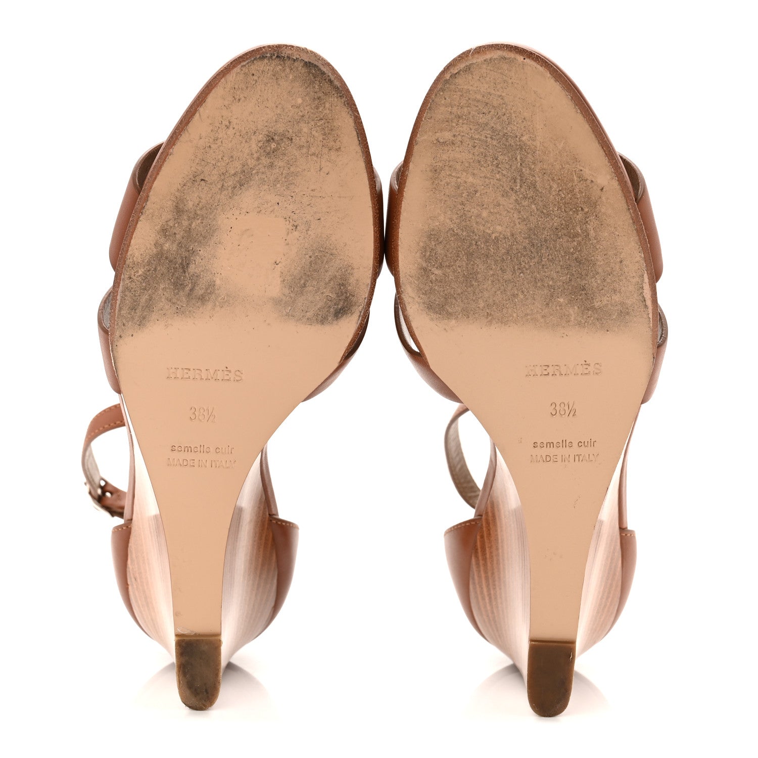 Hermes Calfskin Legend Wedge Sandals 38.5 Gold 6 of 9