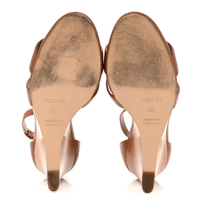 Hermes Calfskin Legend Wedge Sandals 38.5 Gold 6 of 9