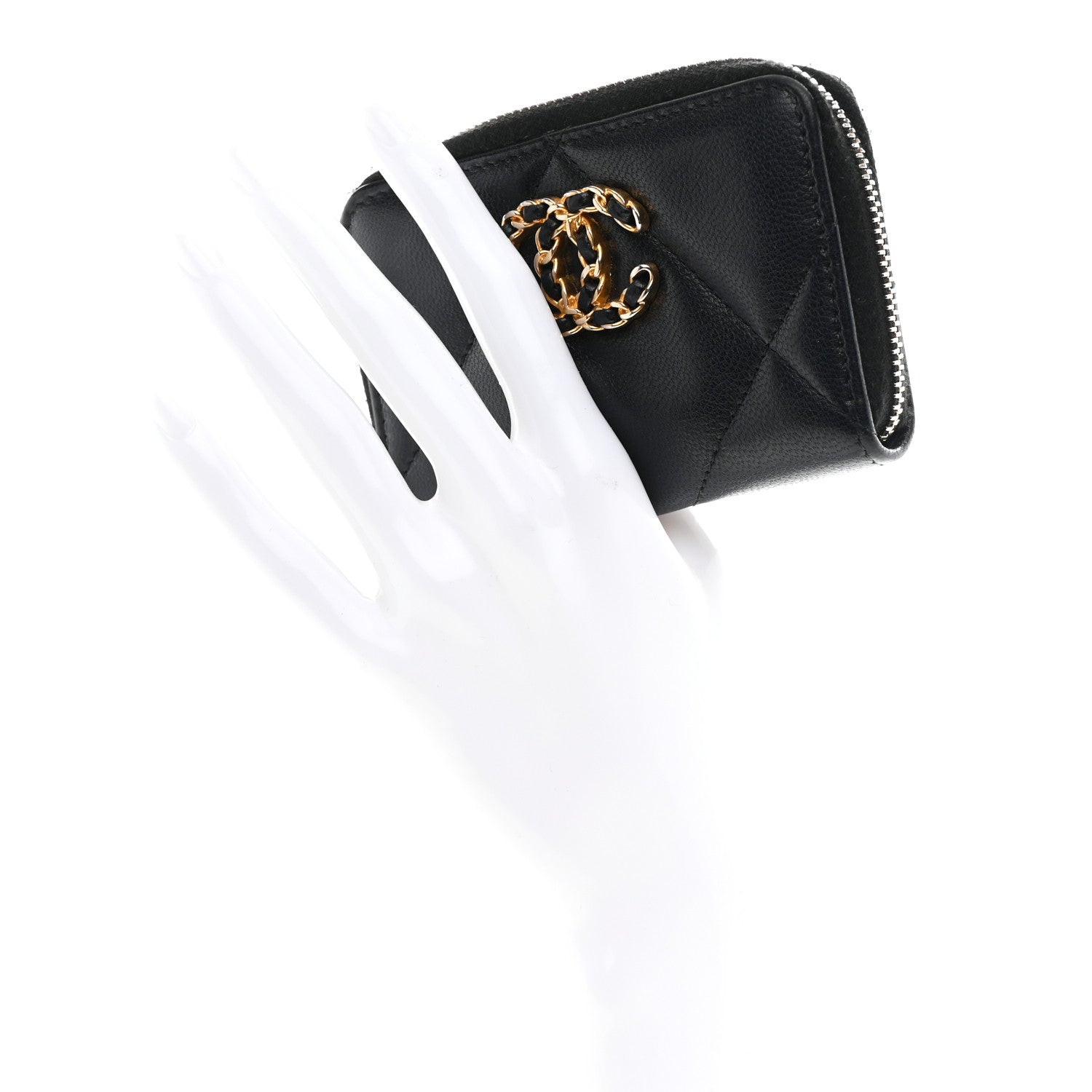 Chanel Lambskin Quilted Chanel 19 Zip Around Coin Purse Wallet Black 2 of 8