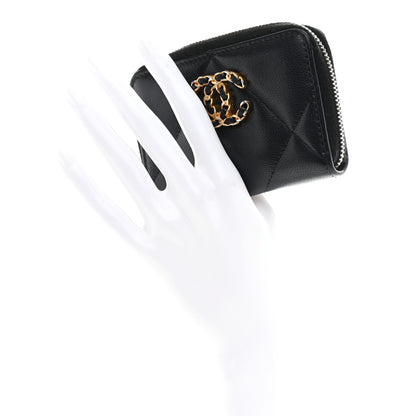 Chanel Lambskin Quilted Chanel 19 Zip Around Coin Purse Wallet Black 2 of 8