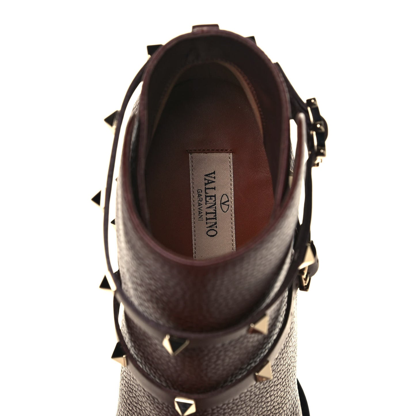 Pebbled Calfskin Rockstud Double Buckle 70mm Block Heel Ankle Boots 41 Rubin