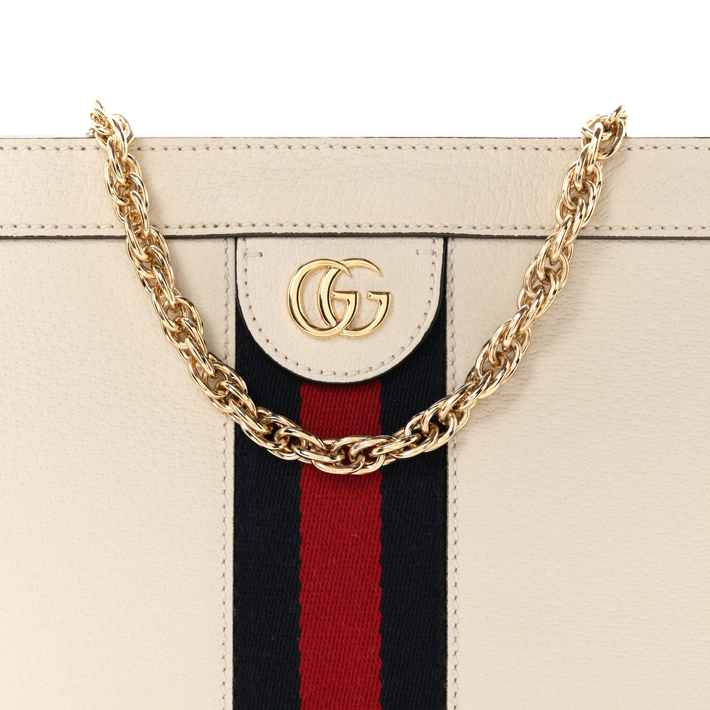 Textured Calfskin Web Small Ophidia Chain Shoulder Bag Mystic White