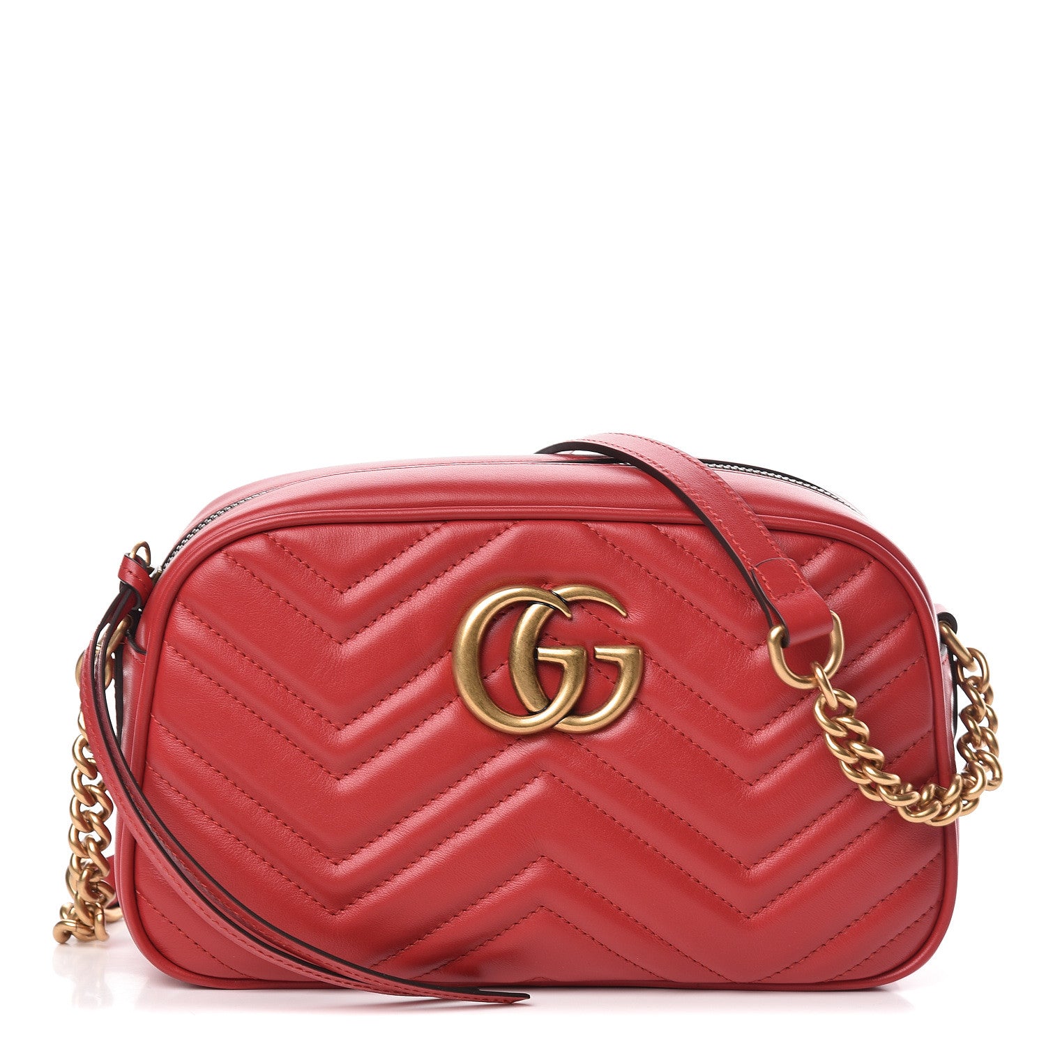 Gucci Calfskin Matelasse Small GG Marmont Chain Shoulder Bag Hibiscus Red 1 of 10