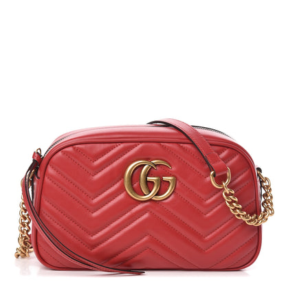 Gucci Calfskin Matelasse Small GG Marmont Chain Shoulder Bag Hibiscus Red 1 of 10