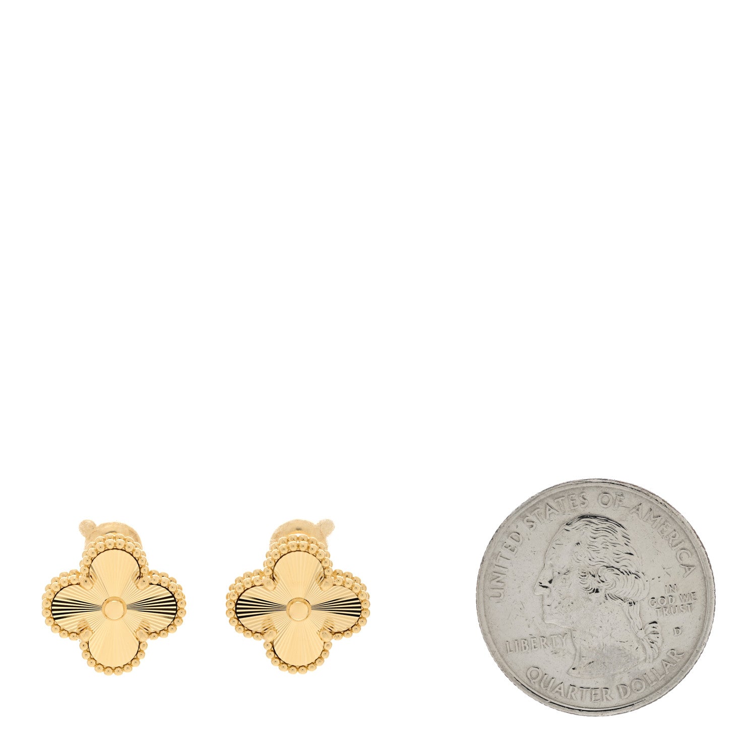 Van Cleef & Arpels 18K Yellow Gold Guilloche Vintage Alhambra Earrings 2 of 5