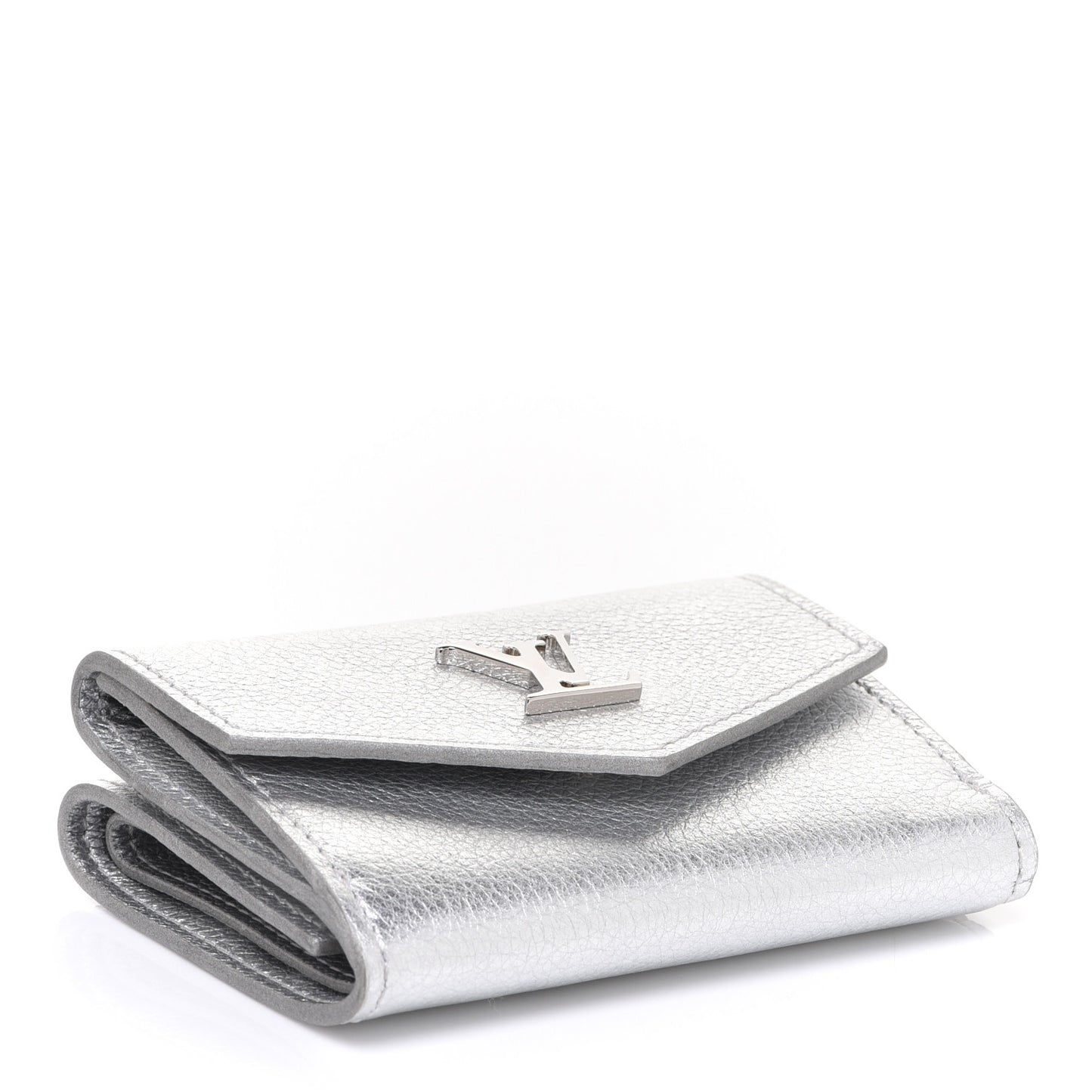 Metallic Calfskin Lockmini Wallet Silver