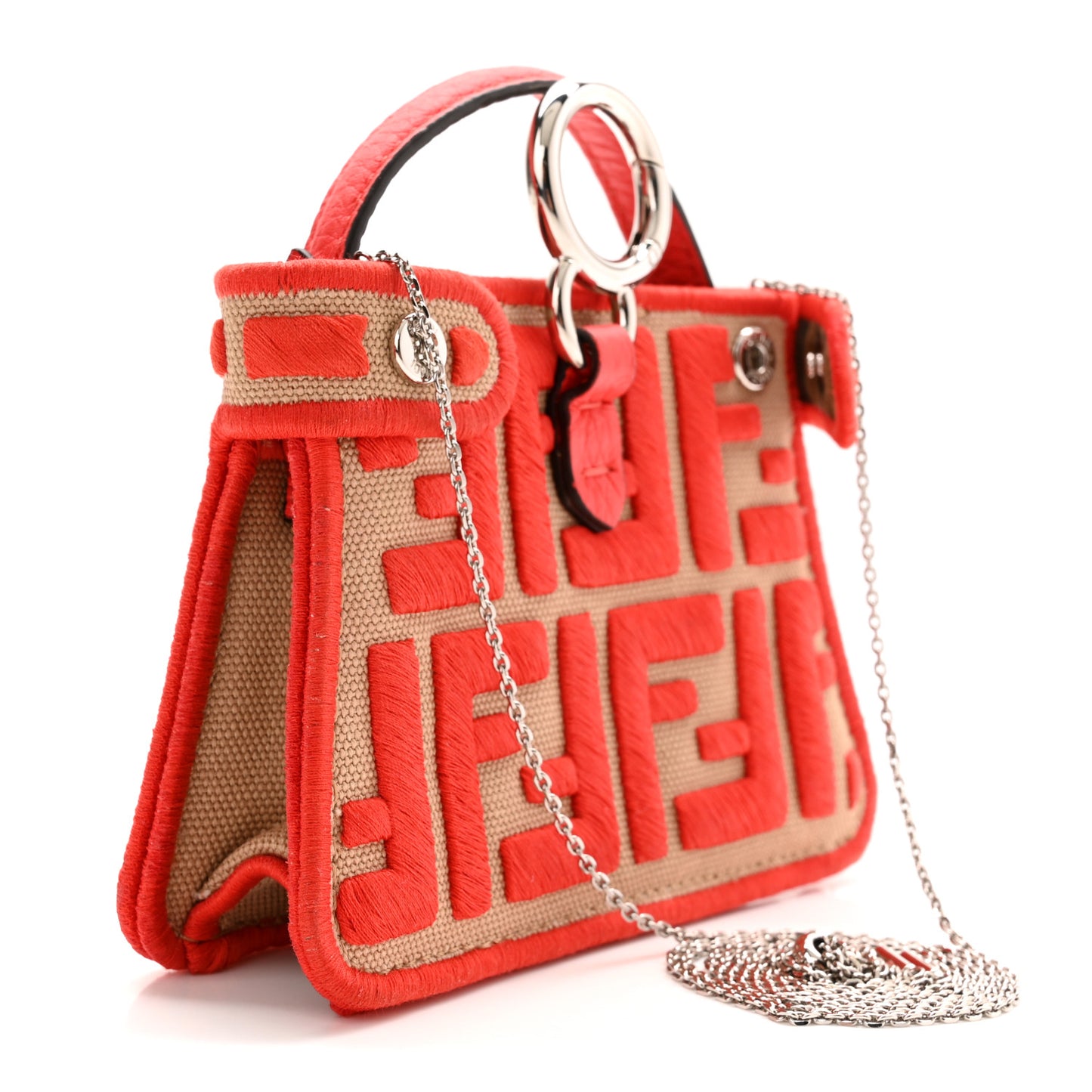 Canvas Vitello Volanato FF Embroidered Pico Peekaboo Charm Sand Tulipano
