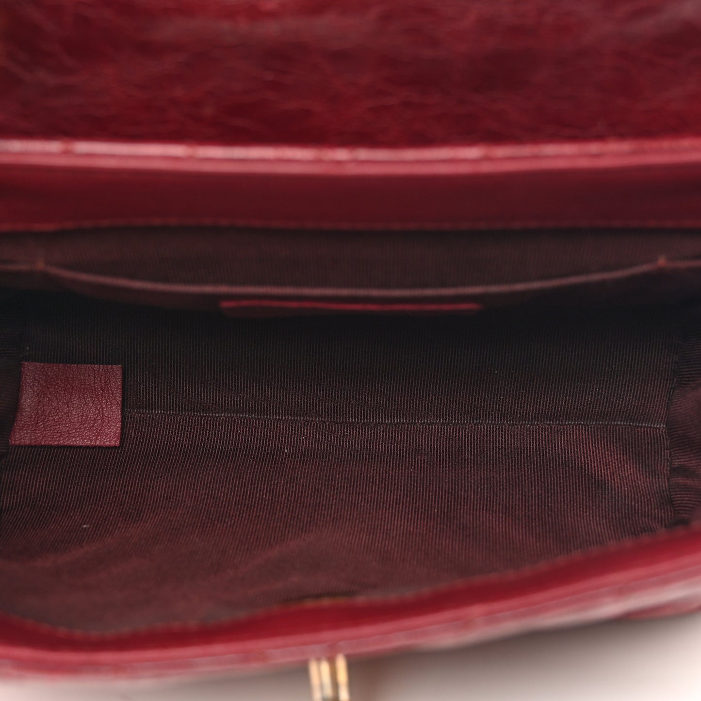 Glazed Calfskin Chevron Quilted Small Hampton Flap Burgundy