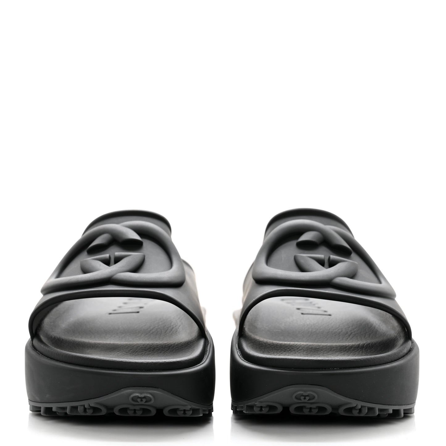 Soft Rubber Mens Interlocking G Platform 42mm Slide Sandals 10 Black