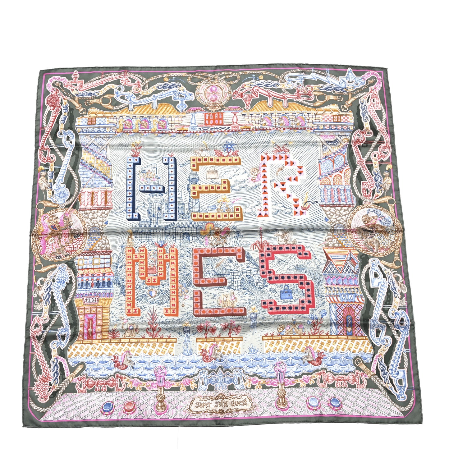 Silk Super Silk Quest Scarf 90 Vert Amande Rose Multicolor