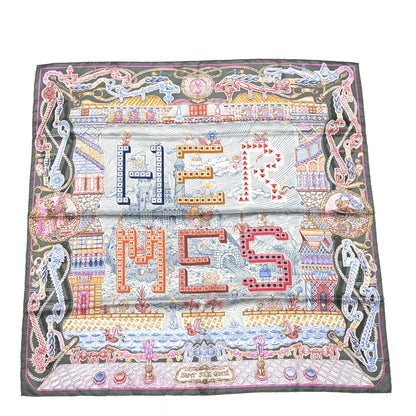 Hermes Silk Super Silk Quest Scarf 90 Vert Amande Rose Multicolor 1 of 4