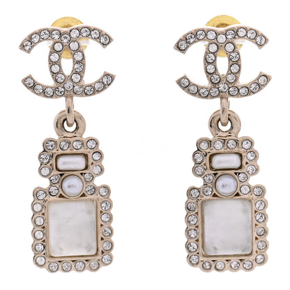 Chanel Crystal Pearl CC Drop Earrings Gold 1 of 4