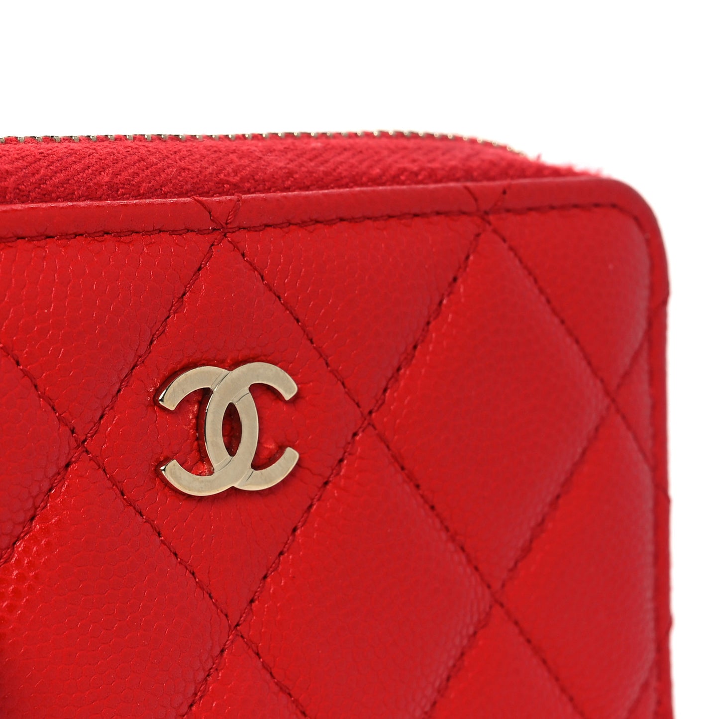 Caviar Quilted Zipped Key Holder Case Red