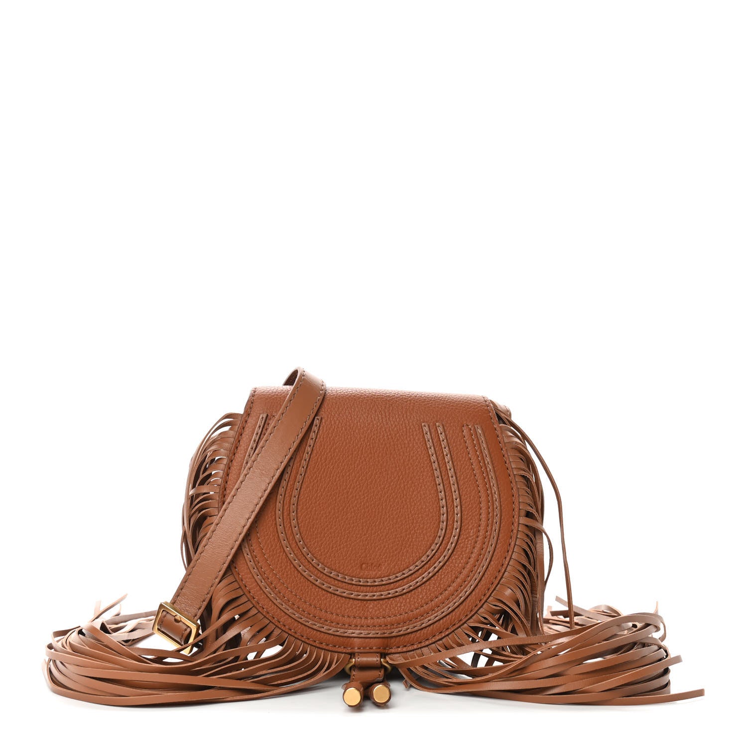 Chloe Calfskin Mini Marcie Round Fringe Crossbody Bag Tan 1 of 8