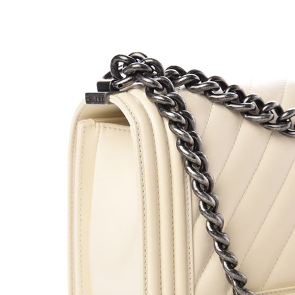 Chanel Calfskin Chevron Quilted Medium Boy Flap Ivory 8 of 11