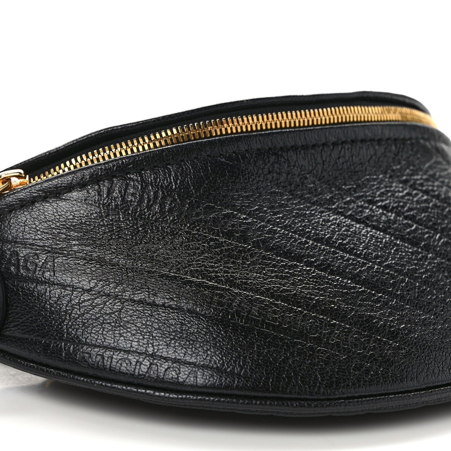 Shiny Goatskin Allover Logo Embossed XXS Souvenir Belt Bag Black