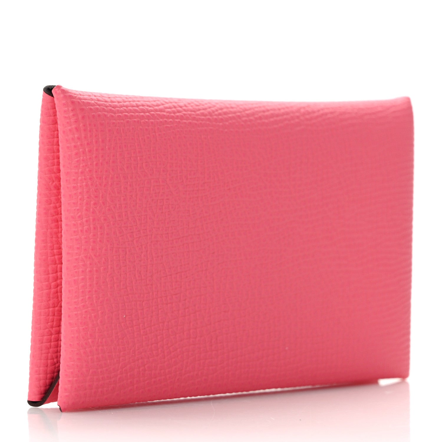 Hermes Epsom Horseshoe Calvi Card Case Rose Azalee Black 4 of 8