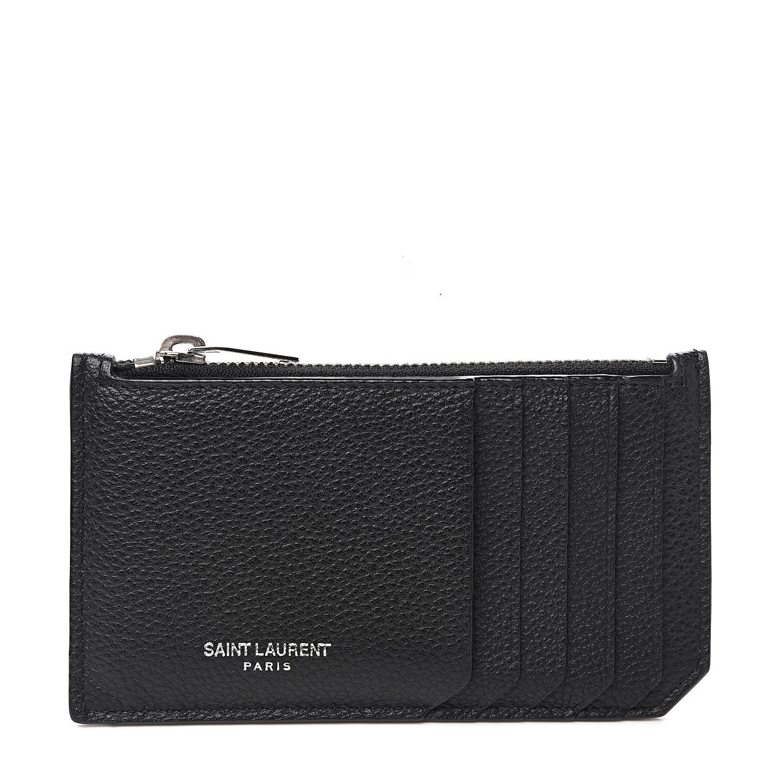 Saint Laurent Grained Calfskin 5 Fragments Zip Pouch Card Holder Black 1 of 6
