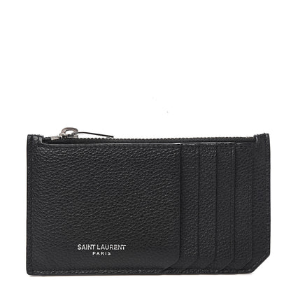 Saint Laurent Grained Calfskin 5 Fragments Zip Pouch Card Holder Black 1 of 6